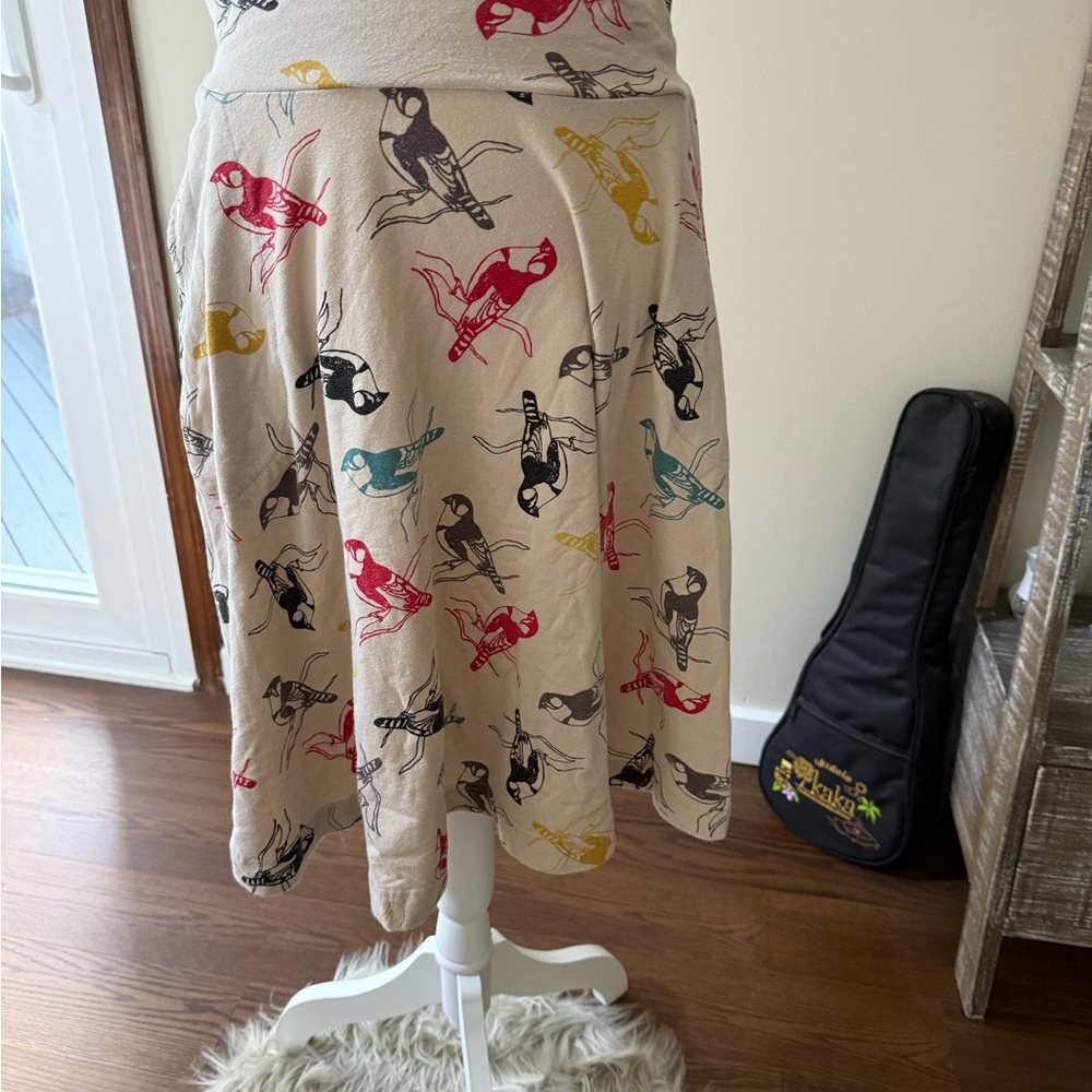 Effie's Heart Multicolor Bird Print Midi Skirt